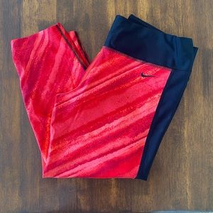 Nike Red Striped Cropped Leggings
